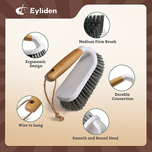 Eyliden Scrub Brush, 2 Pack Heavy-Duty Stiff Bristles Cleaning Brush, Natural Bamboo Handle, Multi Purpose Scrub Brushes for Bathroom Floor Tub Shower Kitchen Sink Carpet & Other Surface, Grey+White - Thumbnail 4