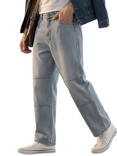 Image of Urbano Fashion Men's Loose Baggy Fit Cut and Sew Panelled Jeans Non-Stretchable