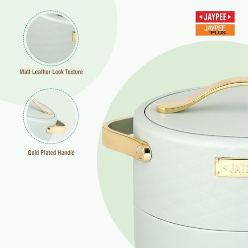 Image of JAYPEE Luxura Inner Stainless Steel Serving Casserole Set of 3 Elegance Unique Design PU Insulated 100% Food Grade with Lockable Lid, Chrome Plated Handle Hot Case |1500, 2000, 2500 ml, Green