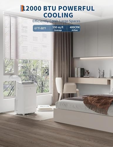 Image of Garvee 12,000 BTU Portable Air Conditioner, 8150 BTU SACC 3-in-1 AC Unit with Cooling, Dehumidifier & Fan Modes, for Rooms up to 550 Sq.Ft, 24H Timer, Remote Control, Window Kit Included