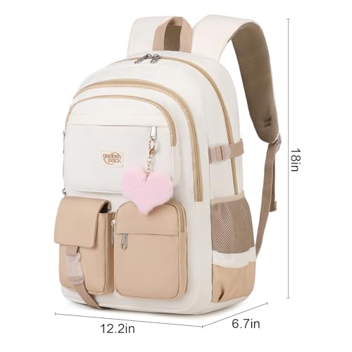 School Backpack For Student Women College Middle High Teen Girls Bookbag Waterproof Laptop Bag Beige Khaki3