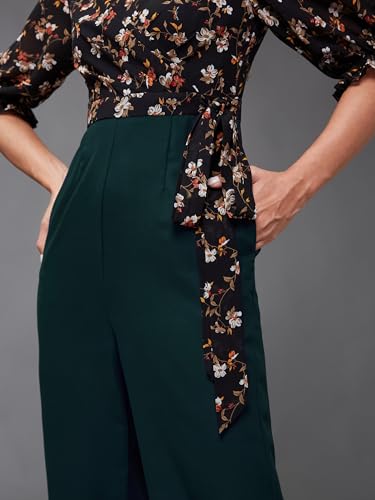 Image of Miss Chase Women's V-Neck Half Sleeve Tropical Wrap-Styled Jumpsuit