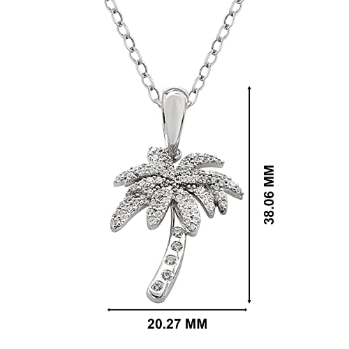 Jenelia Jewelers 1.25 Ct. T.w. Palm Tree Shaped Pendant Necklace For Women 925 Sterling Silver Gold Plated Cubic Zirconia Cz Diamond Jewelry (With 18" Silver Chain) #TOP2
