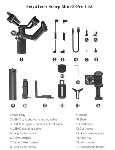 FeiyuTech SCORP Mini 3 Pro Camera Gimbal Stabilizer with AI Tracking, 2KG Payload, Detachable Remote Handle, 3-Axis All in One Handheld Gimbal for Sony/Canon/Nikon/Panasonic/Gopro/Smartphone - Image 3