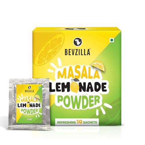 Image of Bevzilla Masala Lemonade Infused with Vitamin C | Handcrafted Instant Drink Premix | Refreshing Lemon Summer Drink | Makes Upto 50 Glasses|25*10 Sachets | Easy to Carry
