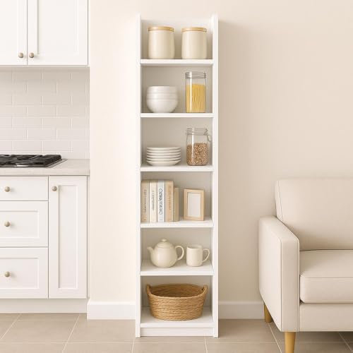 Image of ECOLINE 7 Tier Engineered Wood Book Shelf for Home Library | White | Multipurpose engineered wood bookcase. Ideal as a storage rack and display shelf for living room, bedroom, office & kitchen.