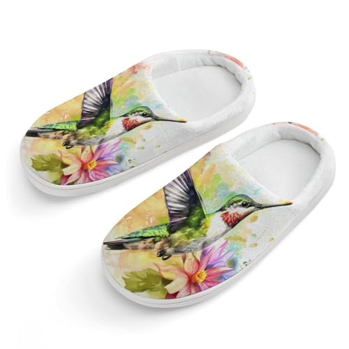 Watercolor Hummingbird Flowers Cute Cotton Slippers Anti-slip House Shoe Slipper Indoor Outdoor