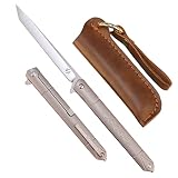 Samior GDT035 Small Slim Folding Pocket Flipper Knife, 3.5 inch Satin D2 Tanto Blade, Slender Grey T