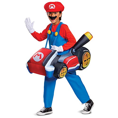 Disguise Super Mario Costume, Inflatable Nintendo Mario Kart Boys Outfit, Fan Operated Expandable Character Blow Up Suit Red & Blue, Childrens Size4