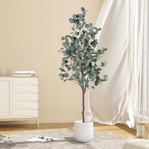 Image of Artificial Eucalyptus Tree, 6FT Tall Faux Eucalyptus Tree, Artificial Plants with Realistic Trunk and Lifelike Leaves for Home Office Decor 6FT Fake Eucalyptus Tree for Home House Office Decor.