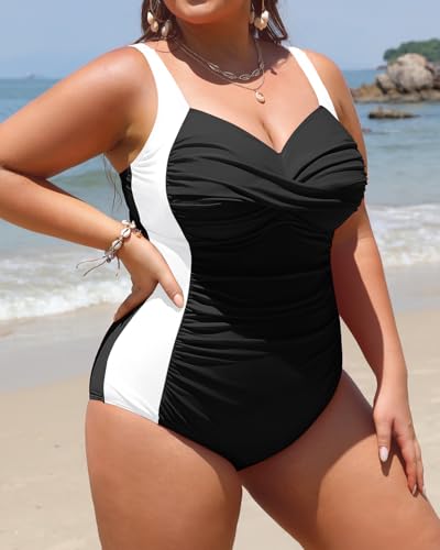 Image of Women Plus Size One Piece Swimsuits Tummy Control Twist Front Bathing Suit