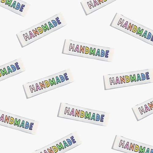KATM Handmade Rainbow Sewing Labels - 6 Sew-in Labels for Sewing, Knitting and Handmade Items (0.4 x 1.8 Inches)