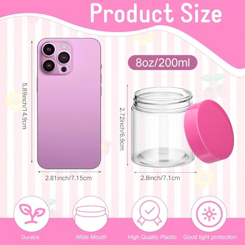 Image of Patelai 4 Pcs Plastic Jars Wide Mouth with Lids,8 Ounce,Pink
