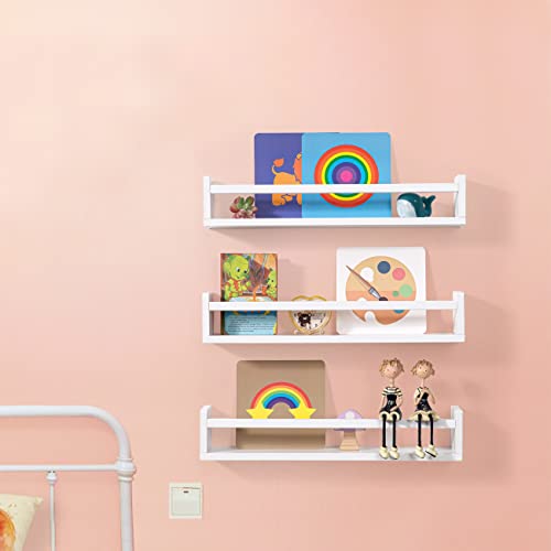 Azsky White Floating Bookshelf 24 Inches Of 3 Nursery Bookshelves Wall Mounted Floating Shelf For Kids Room Cosmetic Storage Shelves Bathroom Storage Shelves Display Shelf Toy Storage Shelves #TOP6