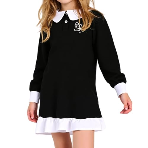 Little Bitty Girls Classic Vintage Peter Pan Collar School Uniform Casual Long Sleeve Dress 10-11 Years