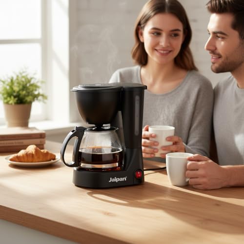 Image of Jaipan Coffee Maker 650 Watts Filter Coffee Machine with Glass Carafe | 6 Cups Capacity | Anti-Drip Function | Auto Keep Warm Plate | Water Level Indicator | Black