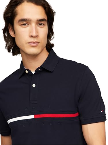 Image of Tommy Hilfiger Men's Short Sleeve Cotton Pique Flag Graphic Polo Shirt in Custom Fit