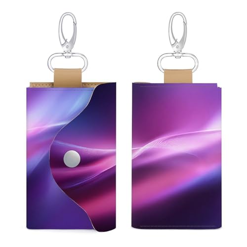 Abstract Flowing Wave Lines Gradient Violet Pink Key Holder Bag PU Leather ID Card Holder Keychains Case Cover for Men Women3
