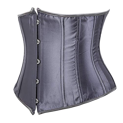 Women's Satin Underbust Corset Bustier Waist Training Cincher Plus Size 5X-Large Grey #TOP1