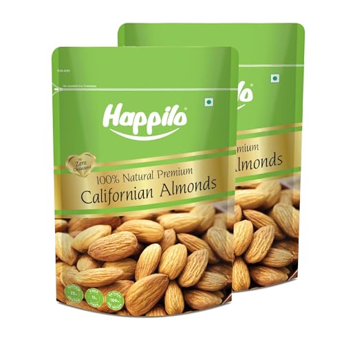 Image of Happilo Premium Natural Californian Almonds 1 Kg (Pack of 2) | Badam Giri, Healthy Snacks, Dry Fruits | Crunchy Nuts | High in Fiber | Rich in Protein | Magnesium | Phosphorus | Zero Cholesterol