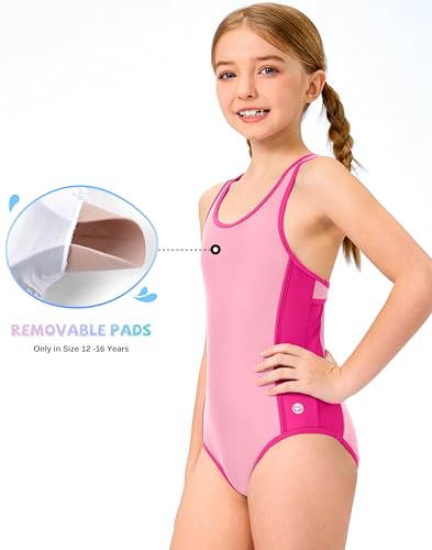 Image of G Gradual Girl's One Piece Swimsuits Racerback Kids Bathing Suit | for Girls 7-16Y, Fully lined for no see-through, Wider straps, UPF 50+, Modest coverage, Swimwear for Swim Team, Beach, Pool