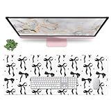 Large Bow Mouse Pad, Black and White Desk Mat XL Keyboard Pad Computer Mat, Non-Slip Rubber Base Gaming Mousepad Extra Large Laptop Pad, Cute Desktop Cover Office Supplies for Girl 31.5 x 11.8in