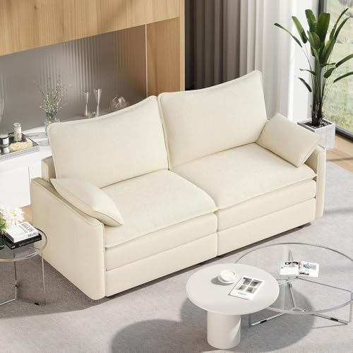 Image of Vesgantti 74 inch Loveseat Sofa for Living Room, Comfy Cloud Couch Deep Seat Chenille Modern 2 Seater Small Sofa with Armrest Pillow, Easy Assembly for Small Spaces, Beige