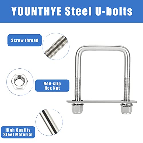 Image of 4PCS U Bolts Square 3-1 /16 inch Inner Width Stainless Steel Boat Trailer U-Bolts with Washers and Nuts, Replacement Parts and Accessories for Automobiles Trailer, Ski Boat, or Sailboat Trailers