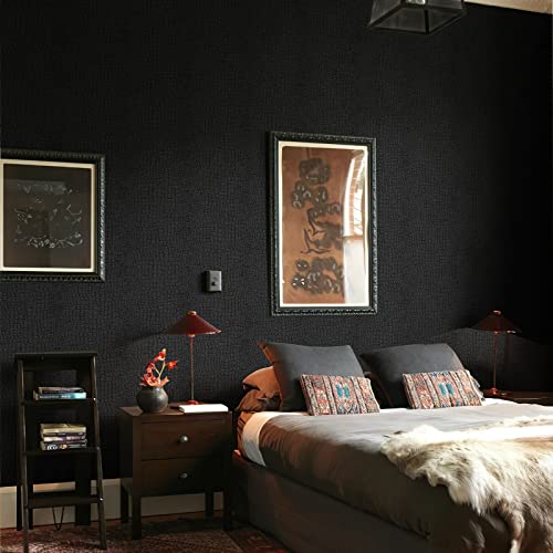 JiffDiff Crocodile Wallpaper Charcoal Black Textured Wallpaper Non Woven 3D Embossed Wallpaper Non-Pasted Wall Paper 19.7Ft x 17.7'' Neutral for Bedroom Traditional