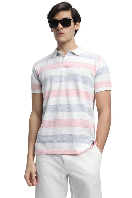 Image of Dennis Lingo Men's Blue Cotton Polo Neck Tshirt, Regular Fit Half Sleeve