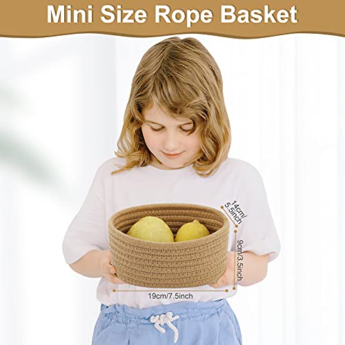ABenkle 【2 Pack】 Small Woven Baskets, Tiny Oval Shallow Storage Baskets, Mini Cotton Rope Empty Decorative Basket, Boho Little Organizer Bins for Nursery Room Kids Baby Dog Toy Gifts