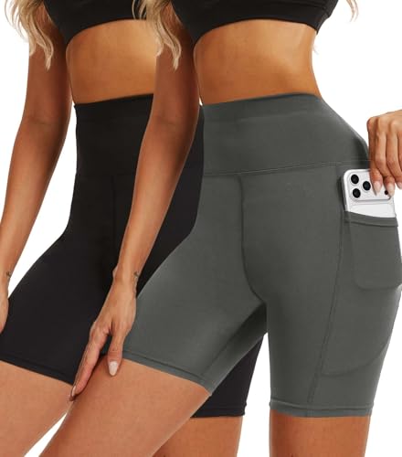 CheChury Pantalones Cortos de Deporte para Mujer Short Deportivo de Cintura Alta Pantalon Corto Elásticos Antirozaduras Cortos Mallas Cortas Mujer Yoga Correr Fitness Ciclista 2 Bolsillos