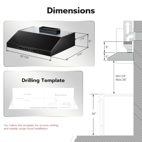 Image of 30 Inch Under Cabinet Range Hood, 1200 CFM Ducted Kitchen Vent Hood with 3 Speed Gesture Sensing & Touch Control, Stainless Steel Stove Exhaust Hood with 2 LED Lights Black