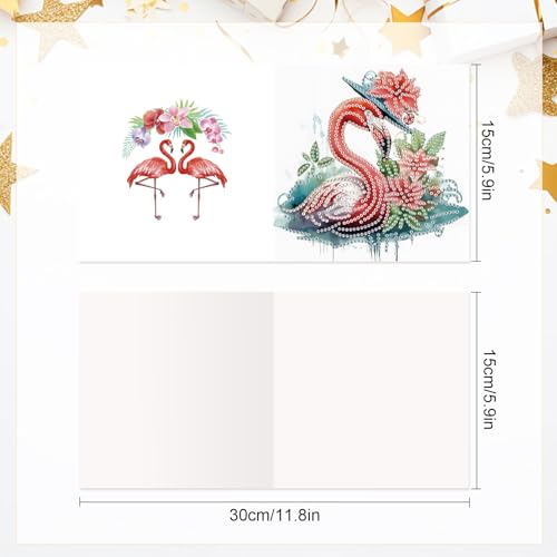 Image of AiYuanzsh 6 Pack Diamond Painting Greeting Card Kits Flamingo Summer Designs, DIY 5D Diamond Art Greeting Cards with Envelopes for Birthday, Thanksgiving, Holiday Wishes and Handmade Gifts