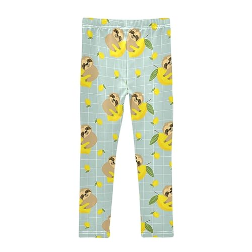 Wusikd Sloth Girls' Leggings Toddler Doodles Lemon Kids Yoga Pants Dance Active Tights 7-8T2