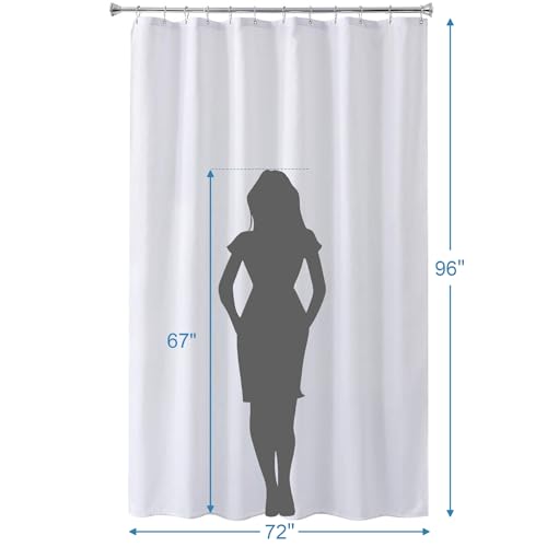 Image of Amazer Extra Long Shower Curtain Liner Washable, 72 x 96 Inches, Fabric White Shower Liner with 2 Bottom Stones, Waterproof 2-in-1 Shower Curtain and Liner, 12 Grommet Holes, Hotel Quality, White