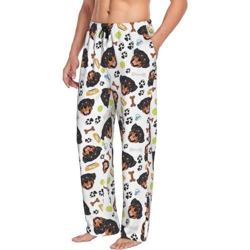 Vosery Mens Pajama Pants Bottoms With Pockets- Cool Rottweiler Soft Men Lounge Pants, Comfy Mens Pj Pants - Main Image