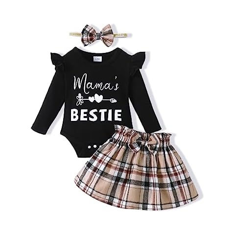 SUNNY PIGGY Newborn Baby Girl Clothes Toddler Long Sleeve Ruffle Romper Top Infant Skirt Set Little Girl Dress 0-3 Months Black Cover