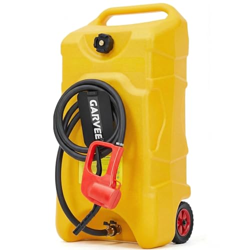 Garvee 16 Gallon Gas Can, Fuel Tank Container with LE Fluid Transfer Manual 10 FT Siphon Pump, Portable Diesel Gas Storage Caddy w/Wheels for Car, ATV, Weeder, Boat, Tractor, Snow Blower,Generator