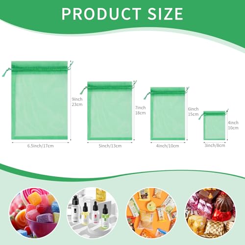 Image of 50PCS Organza Bags 6x9 Green Large Mesh Gift Bags Drawstring Pouches for Goodie Candy Jewelry Sachet Treats Mother's Day Favors Wedding Birthday Party Favors, Mini Gifts Wrapping