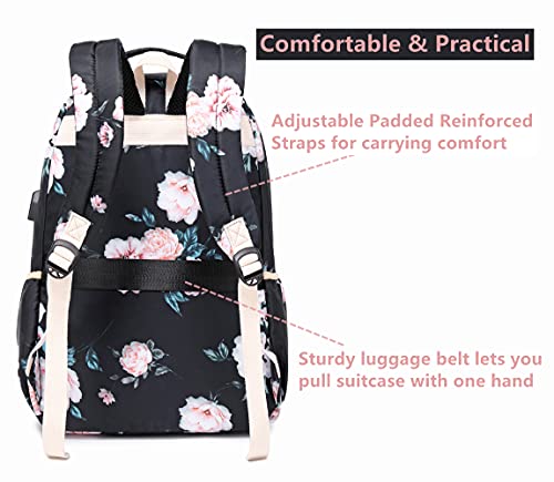 Image of Leaper Floral School Backpack Girls Bookbag Daypack USB Charging Port Black-2