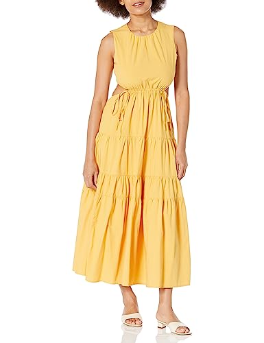 Moon River Women's tie Back Shirred Tiered midi Dress, Yellow, M at Amazon  Women's Clothing store