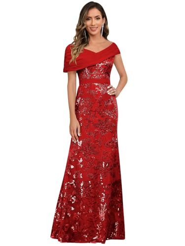 Image of VCCICANY Sequin Mermaid Mother of The Bride Dresses for Women Chiffon Off Shoulder Ruched Long Formal Evening Gowns