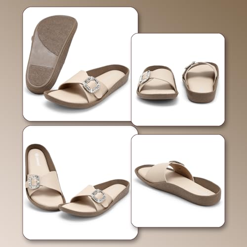 Image of Women Fashion Cross Strap Sliders with Crystal Buckle | Stylish Casual Slip-On Sandals for Women | Lightweight Comfort Slides Everyday Wear