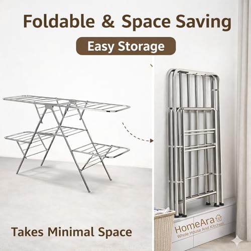 Image of Stainless Steel Cloth Dryer Stand | Double Zig-Zag Design for Efficient Drying | Space-Saving Foldable Design | Winger SS Foldable Clothes Drying Rack | Balcony & Home Use