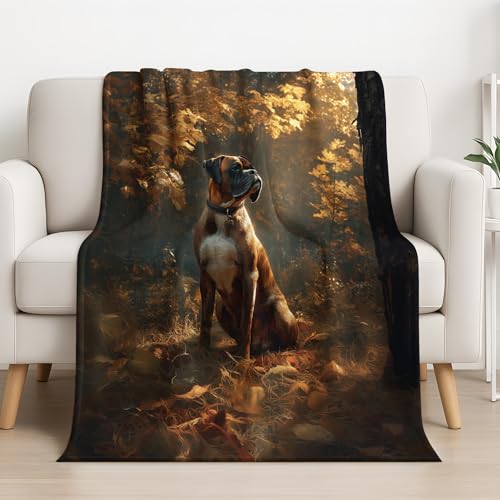 Generiskt lätt antiallergisk illustration fleecefilt utsökt skog hundvalp SNARCHECKE soffa filt för soffa/säng/soffa filt 150 cm x 180 cm, guld svart