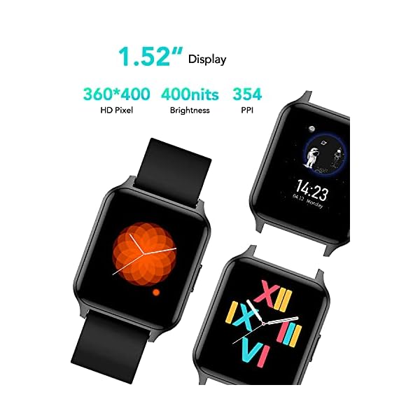 Deeprio Smart Watch for Android iOS Phones, 1.52" HD Full Touch Screen Blood Oxygen Heart Rate Sleep Monitor IP68 Waterproof Fitness Tracker, Smartwatches for Men Women Black,Vidaa