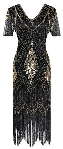 Image of Women 1920s Gatsby Vintage Sequin Flapper Fringe Party Plus Dress with 20s Accessories Set