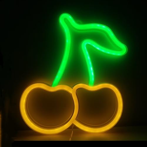 Image of Cherry Neon Signs Aesthetic Decor for Birthday Fruit Themed Party Favors,Baby Shower Decorations,Girls Bathroom Christmas Wall Art,USB or Battery Powered