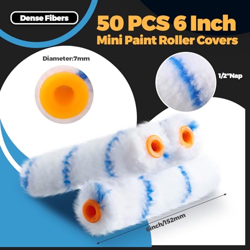 Leumoi 50 Pcs 6 Inch Microfiber Mini Paint Rollers, Blue & White by Leumoi - Used condition - Image 2